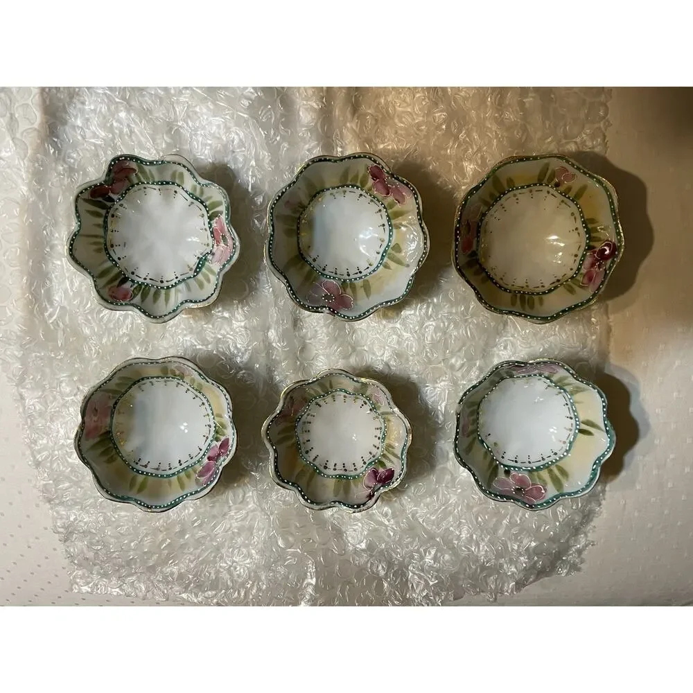 Japanese Hand painted Bone China Footed Nut Bowl Set With 6 Bowls‎